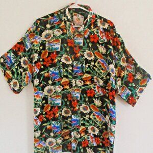 Mens Hawaiian Floral Shirt Lrg Hibiscus Bird of Paradise Mango Moon